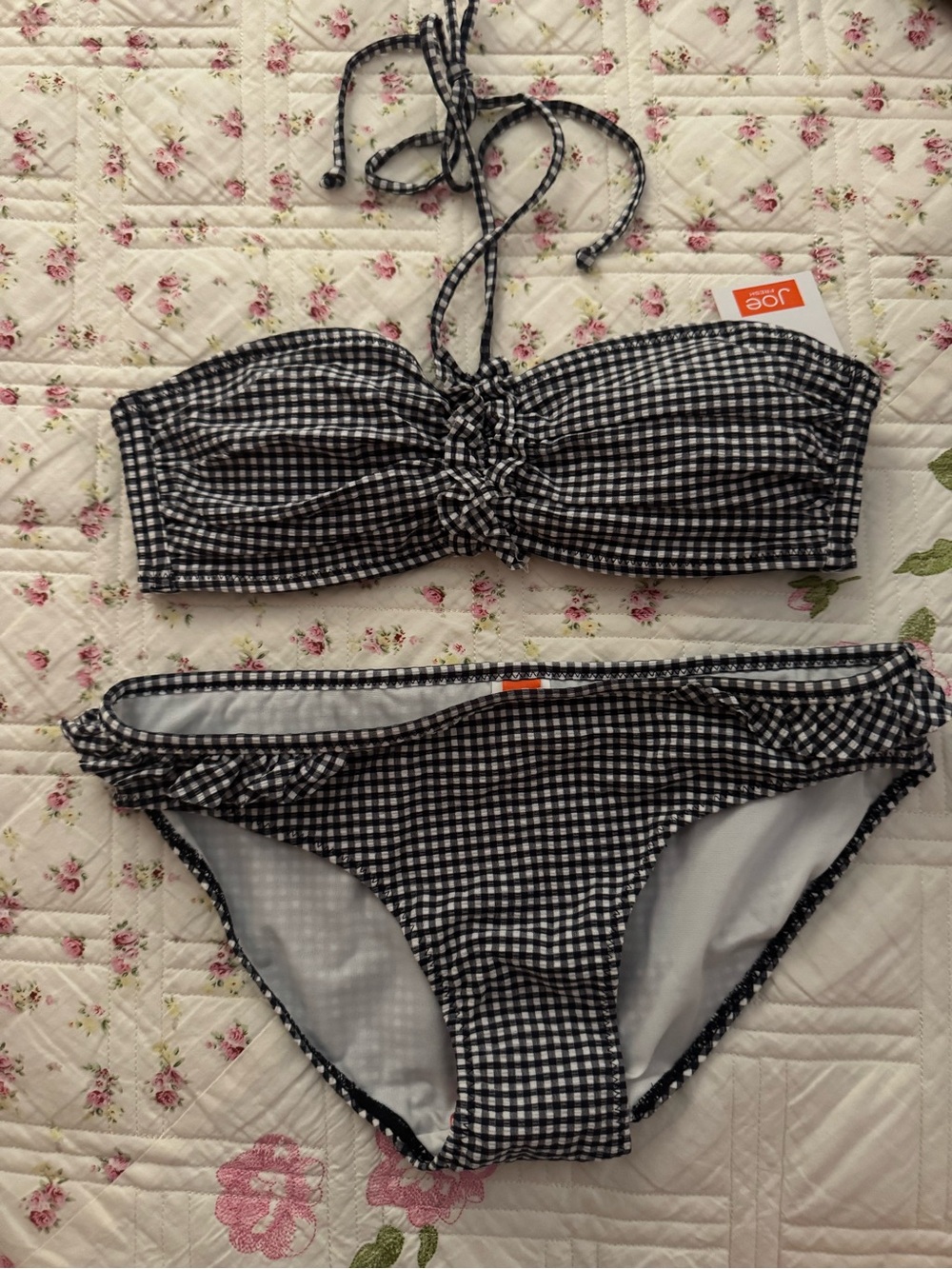 NWT Joe Fresh Black & White Gingham Bandeau Bikini Set XS